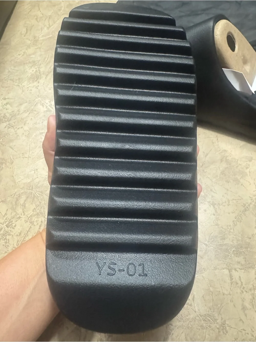 Yeezy Black YZY YS 01 Slide Sandals with Tan Inset
